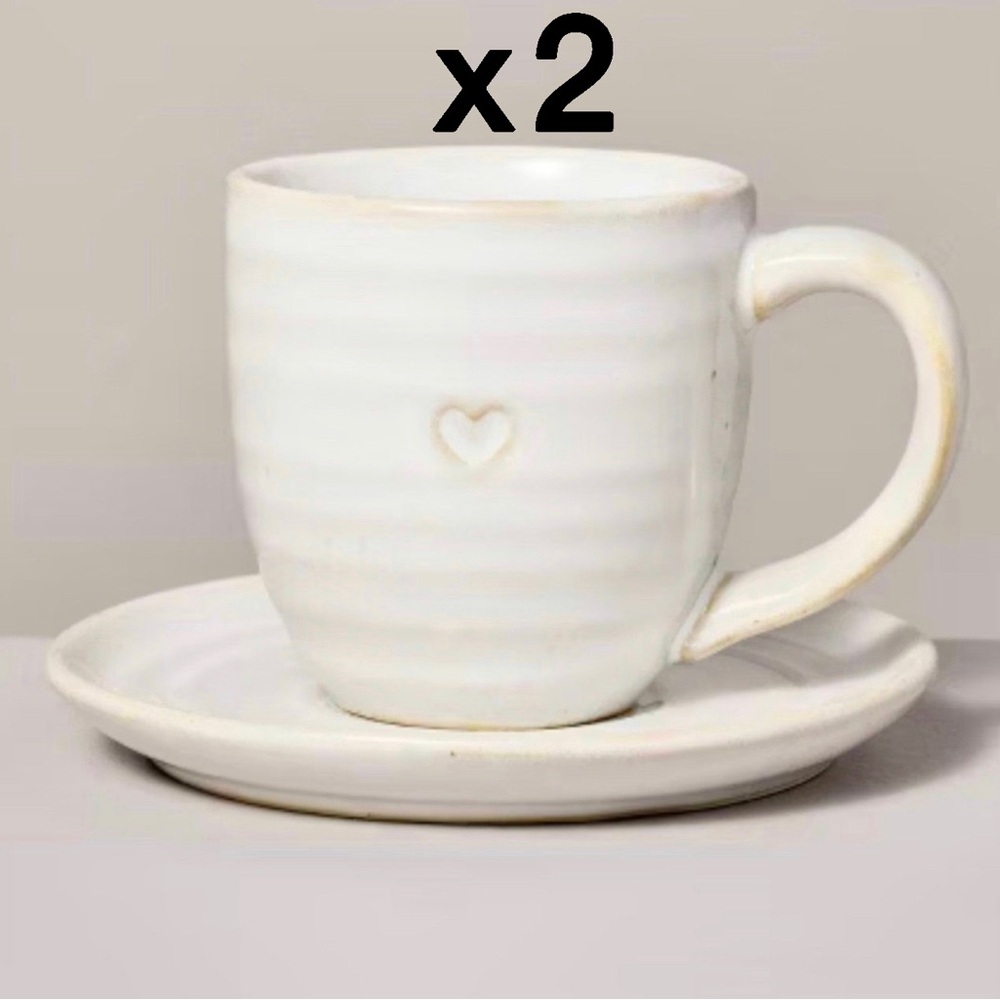 Set of 2 l 4oz Heart Imprint Stoneware Espresso Cup & Saucer Set - Hearth & Hand